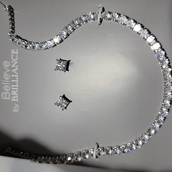 Believe By Brilliance Jewelry - New Believe by Brilliance Necklace & Earring Set Tennis Studs Silver Plated CZ